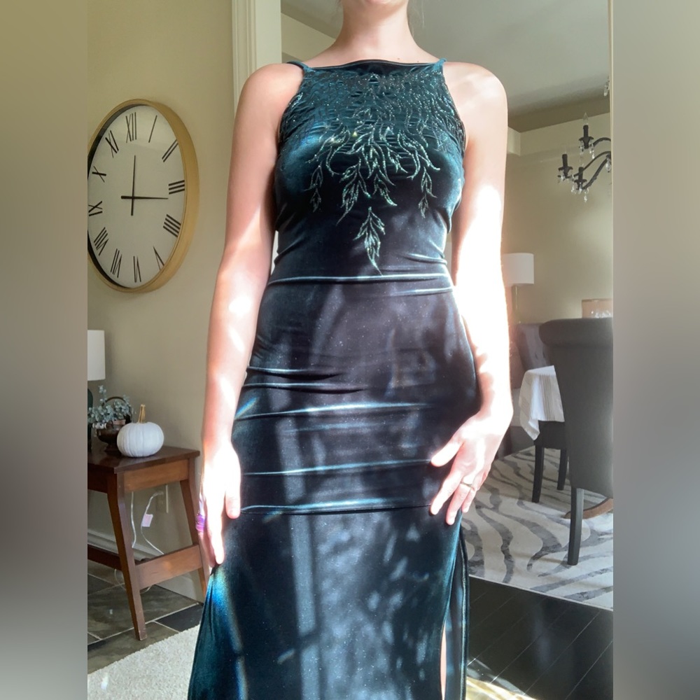 Vintage 90s Status Collection Green Velvet Gown